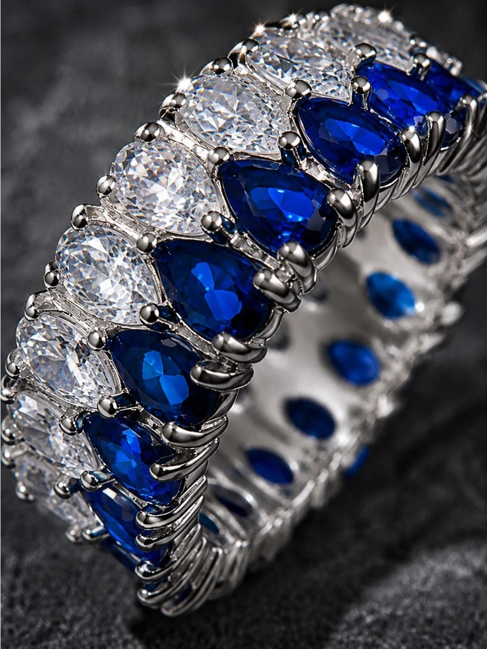 Silver Ring with Blue and Clear Stones - Women Jewelry